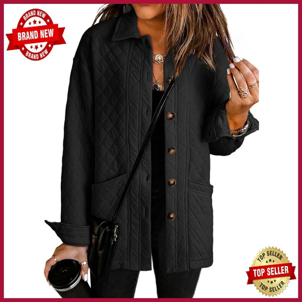 Lightweight Quilted Jacket Diamond Button Shacket… - image 1